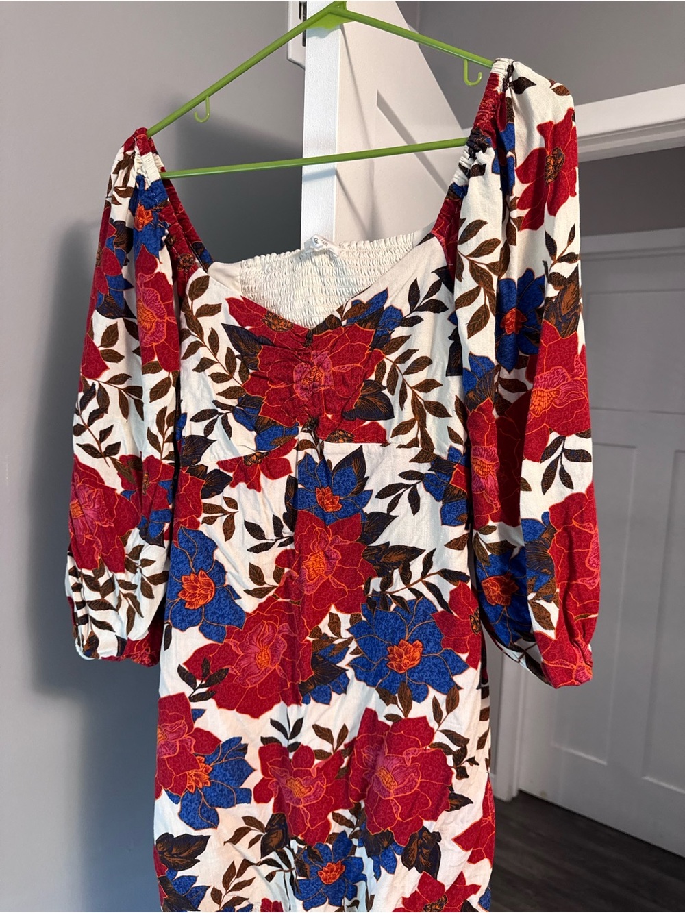 Maurices White Floral Dress with Red, Blue & Brown Accents